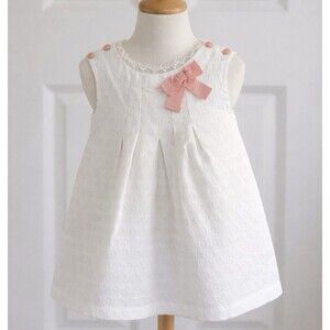 Heirlooms by Polly Flinders Baby Dress 3-6M White Eyelet Lace Overlay with Bows